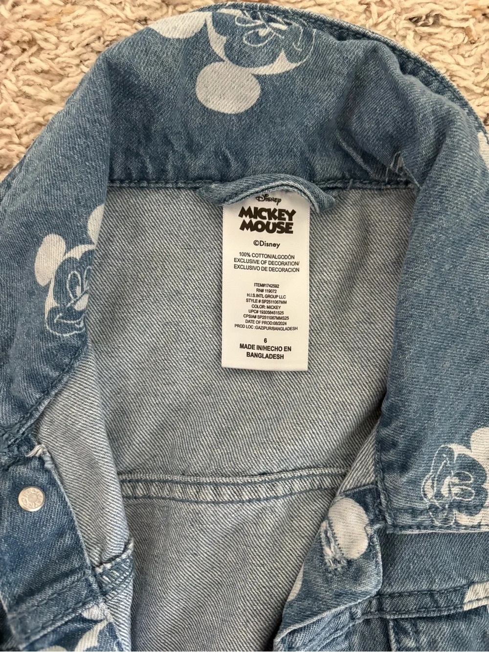 Disney Mickey Mouse blue denim trucker jacket with white Mickey Mouse Size 6